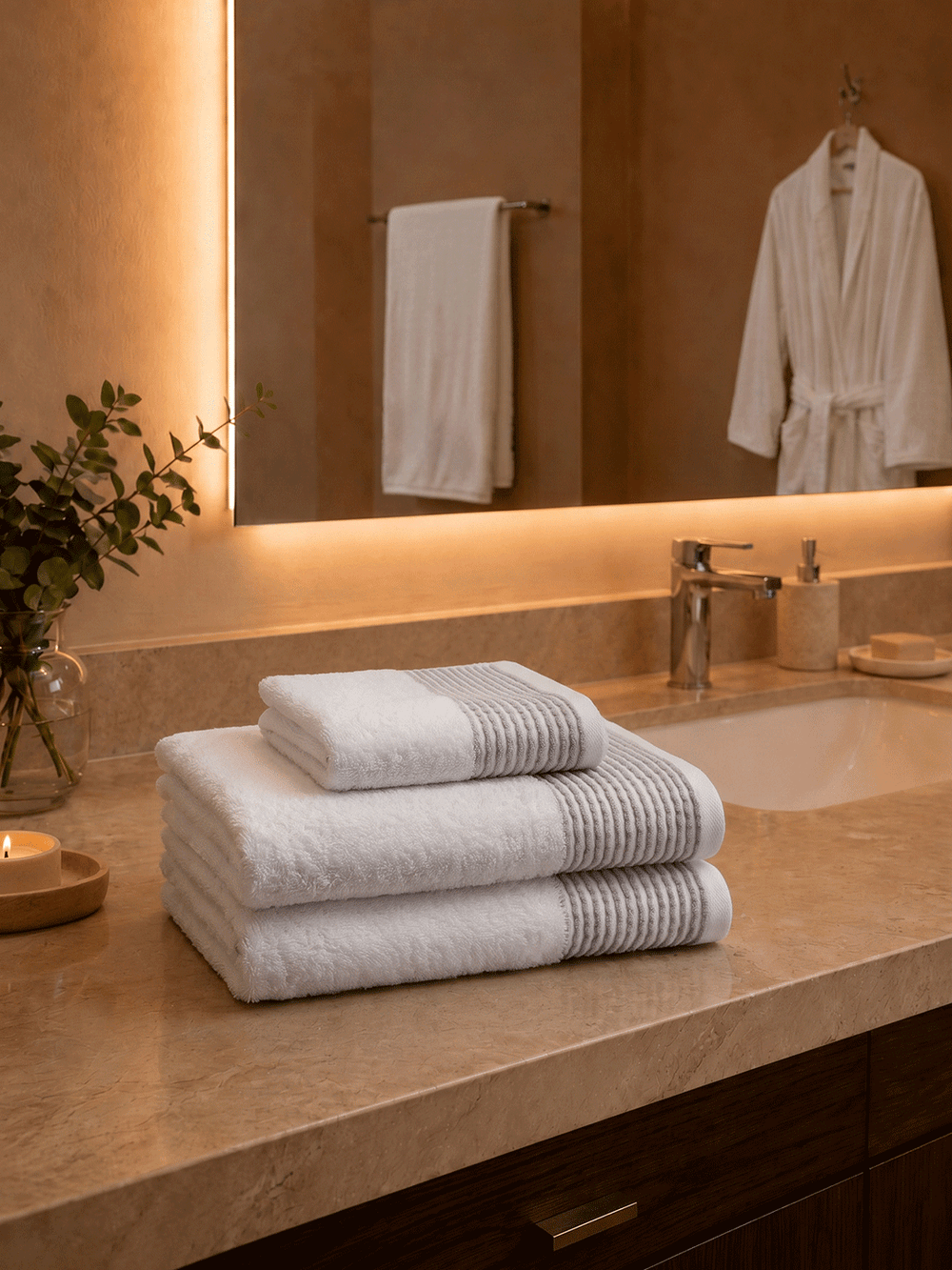 Xperience Hotel White Polystripe Towel 550 Gsm